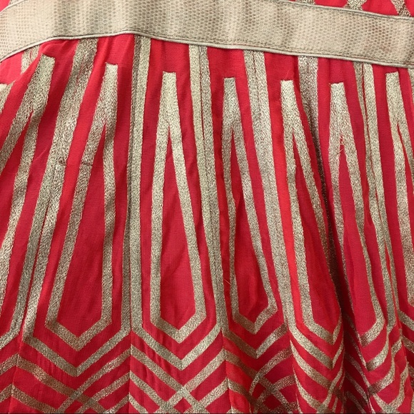 Handmade Middle Eastern Red Gold Gown Nehru Collar - Picture 4 of 7